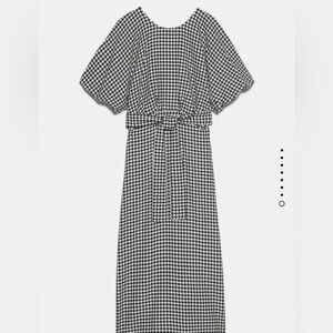 Zara Black and White Belted Houndstooth Dress with Puff Shirt Sleeves -  Medium